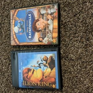 Two Disney movies the Lion King DVD (not in original case) and Ratatouille DVD